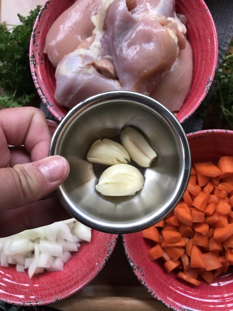 Three cloves of garlic.