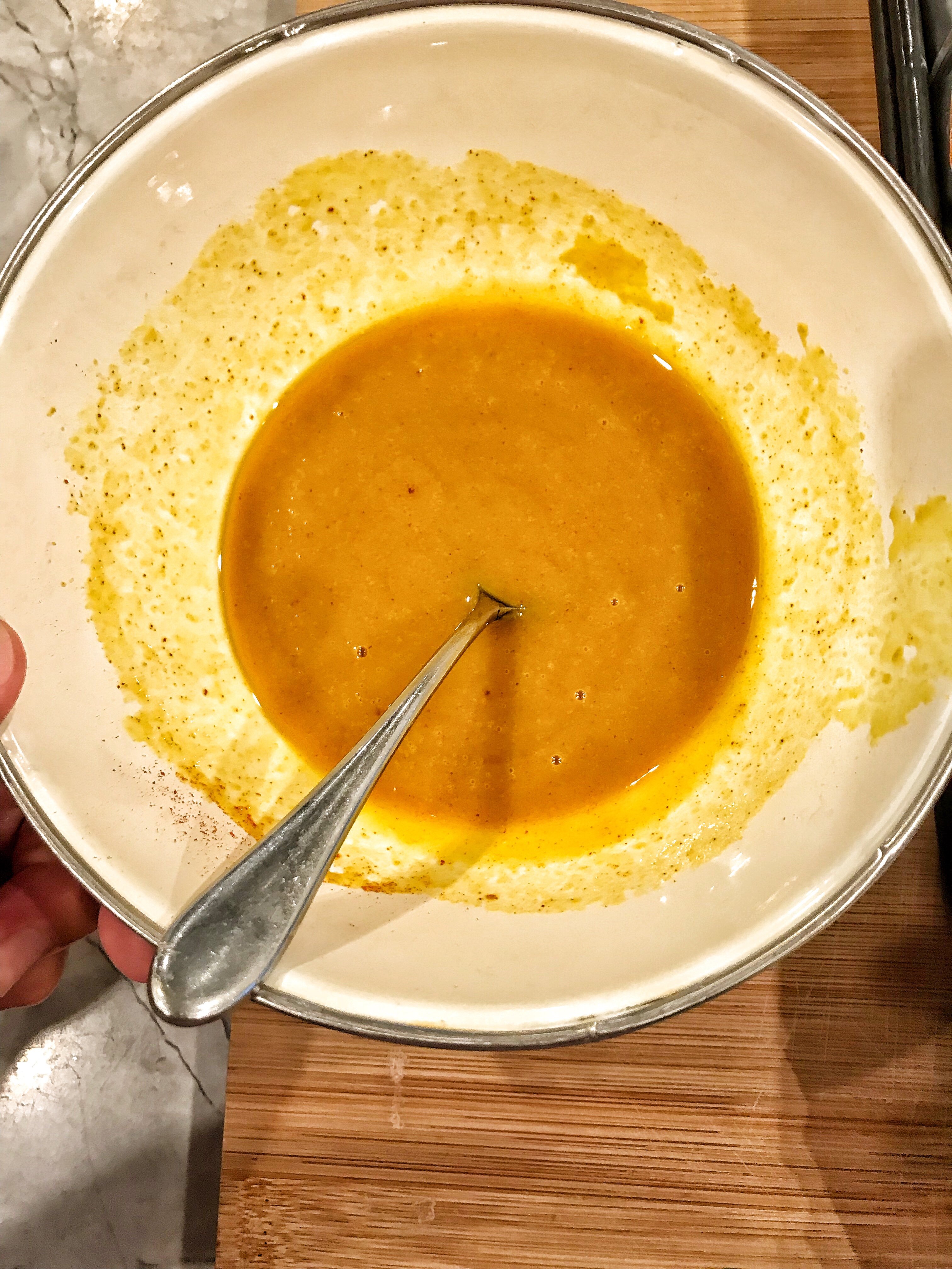 Honey, Mustard, Vinegar and Paprika in a bowl.