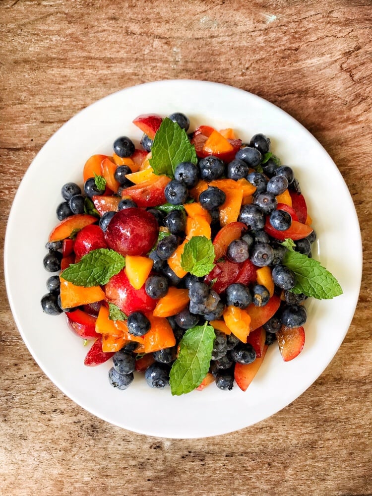Stone fruit salad with mint vinaigrette.