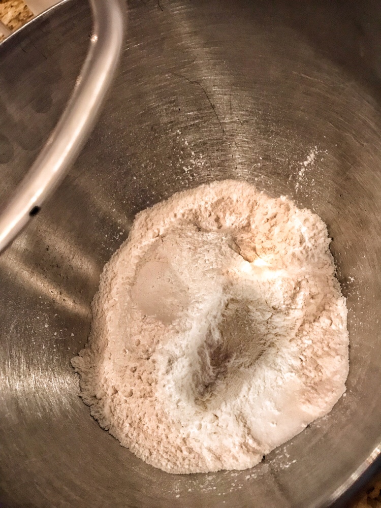 A mixing bowl with flour.