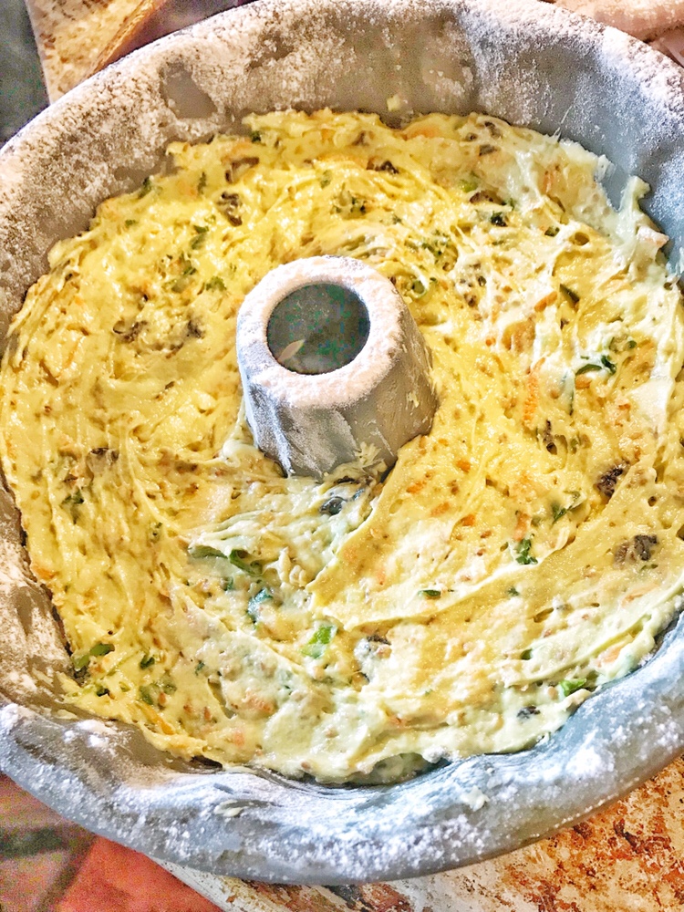 Breakfast bread batter in a bundt dish