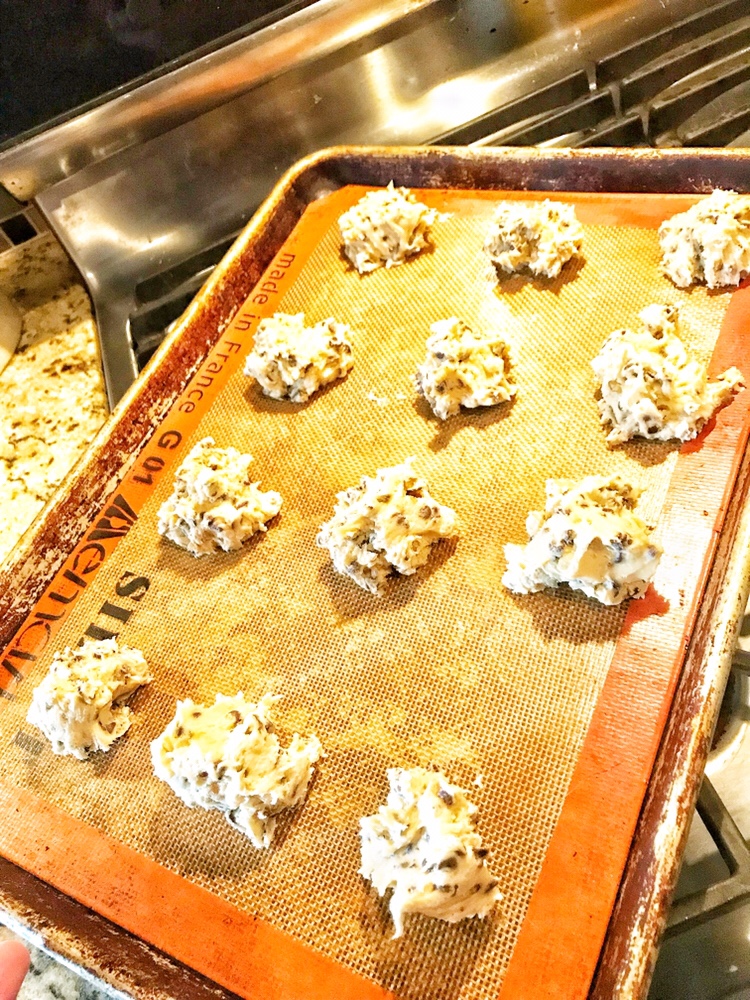 Raw dough in chunks on the silpat mat.