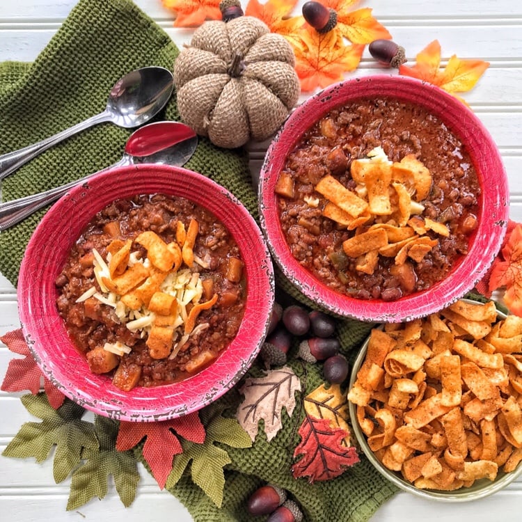 Two bowls of crockpot chili