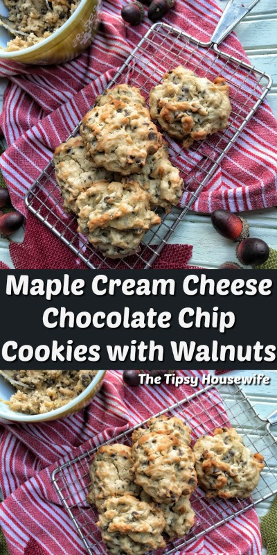 Maple Cream Cheese Chocolate Chip Cookies with Walnuts recipe image.