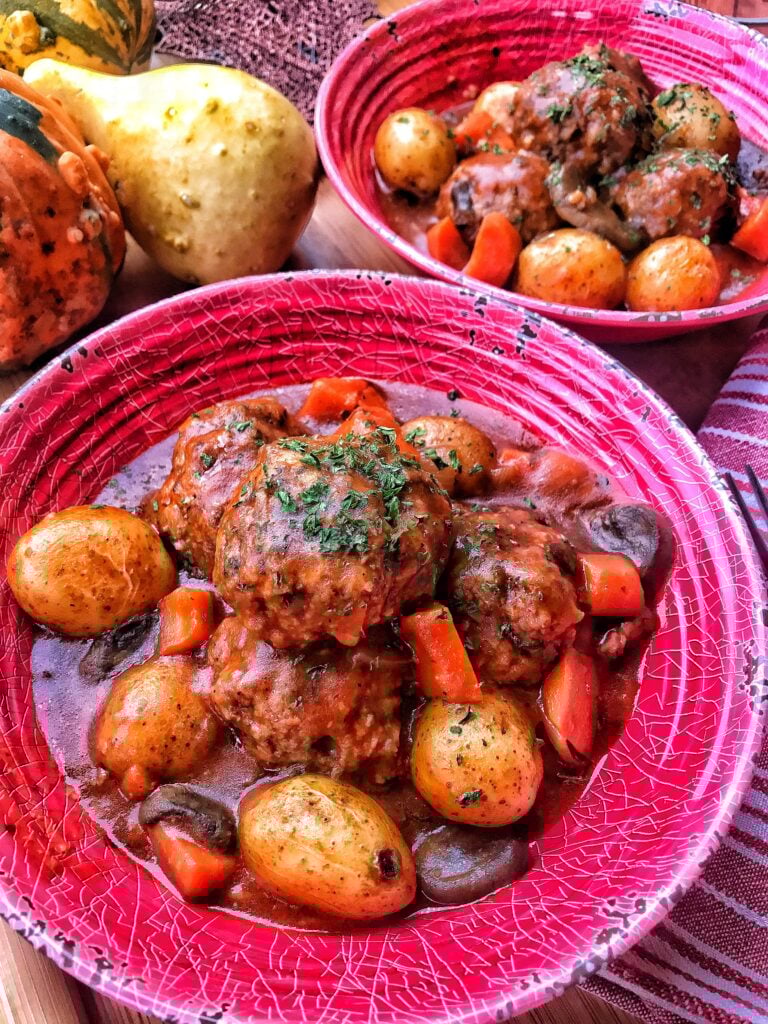 Meatball Pot Roast with potatoes and carrots