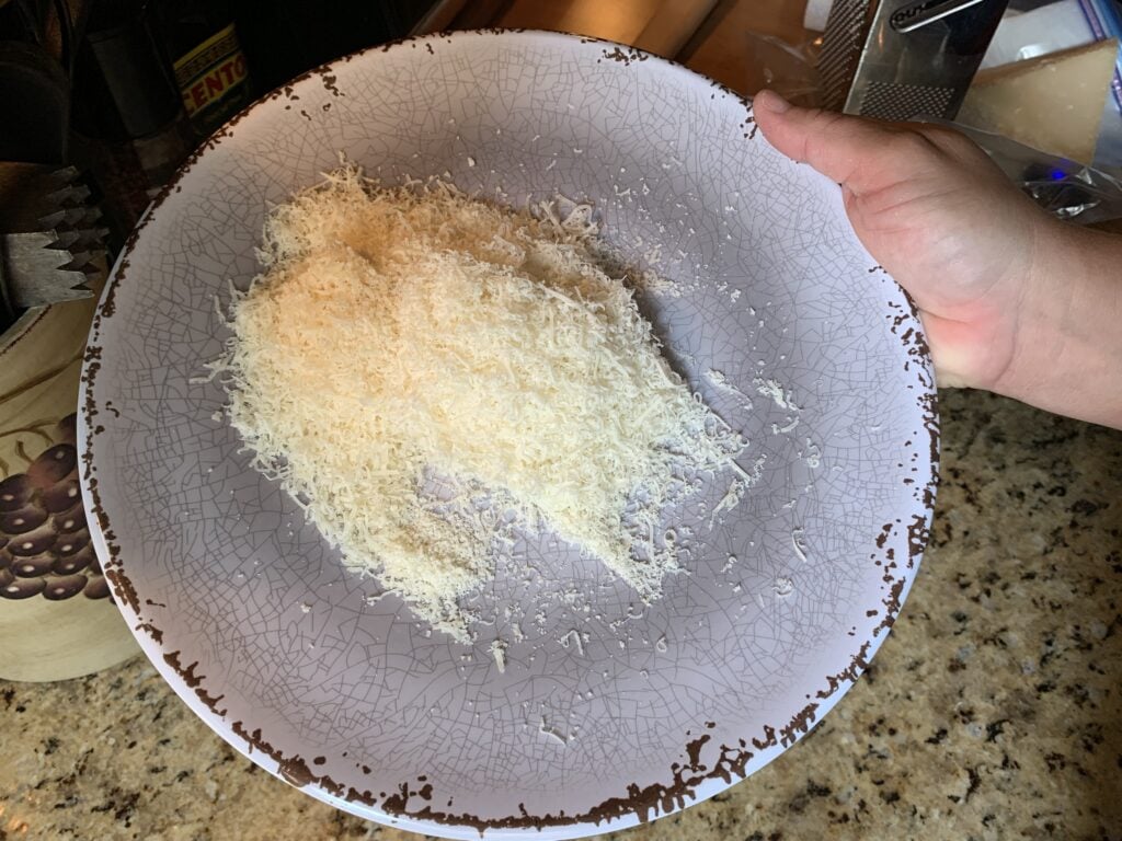 Shredded parmesan in a bowl