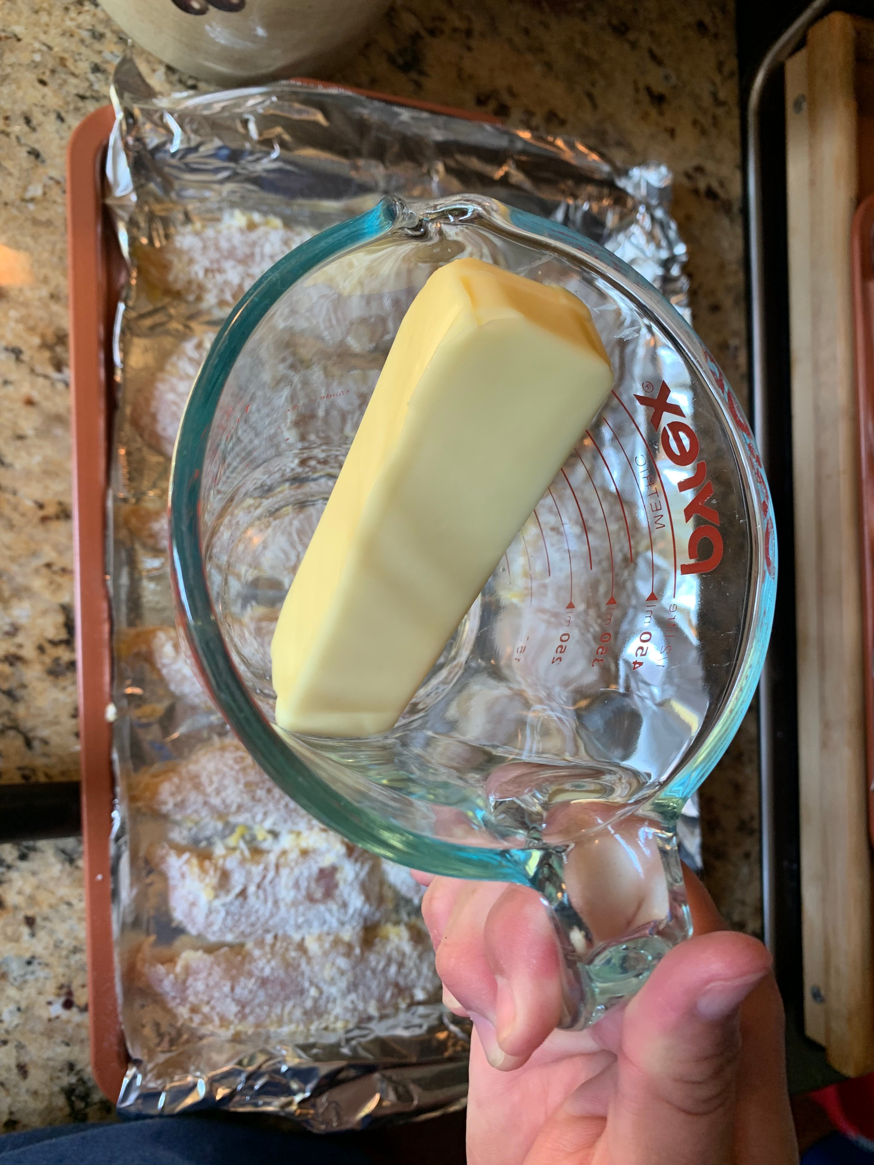 Pyrex cup of butter