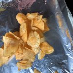 BBQ chips on a baking sheet