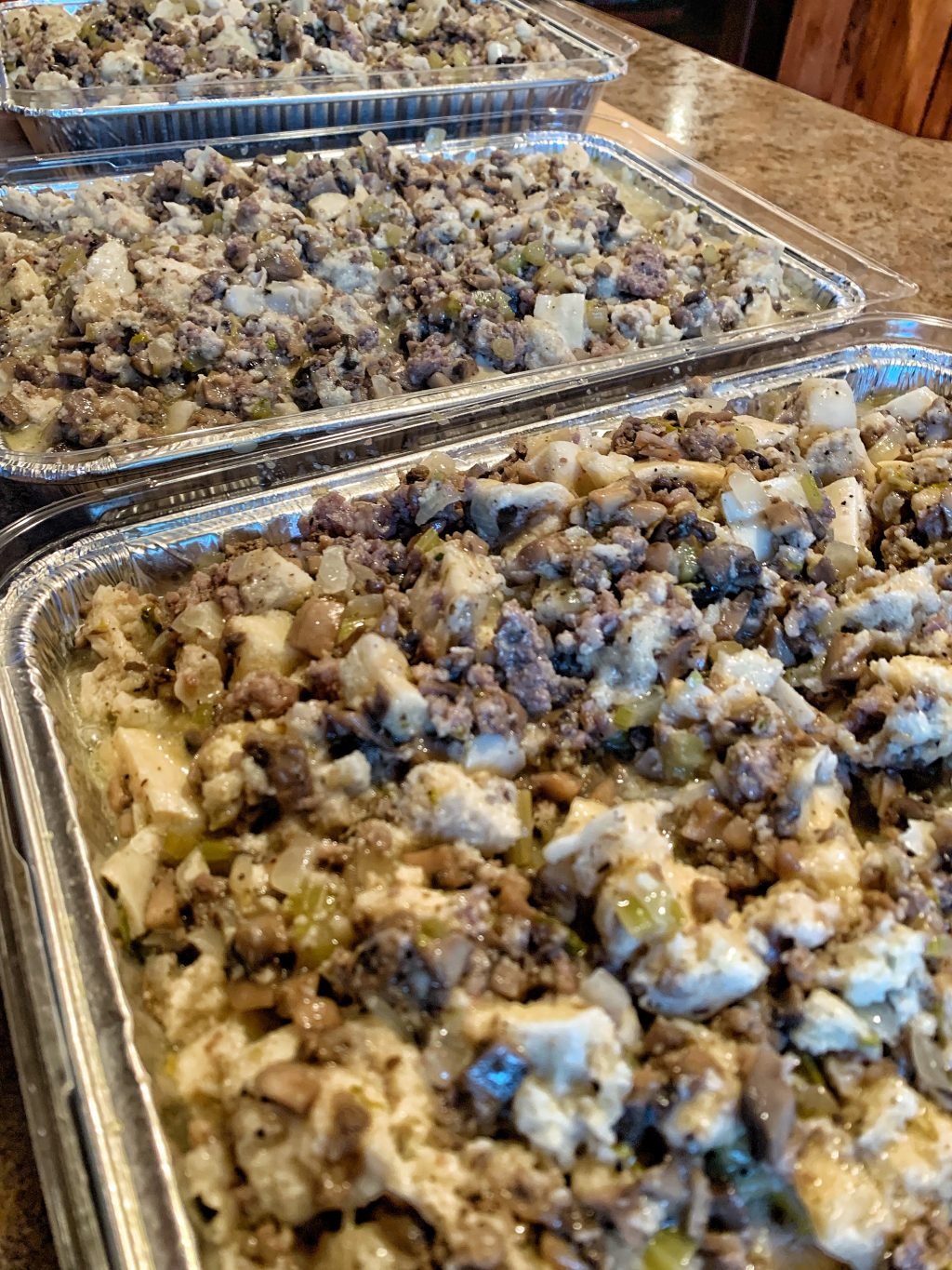 Tins of stuffing before being baked