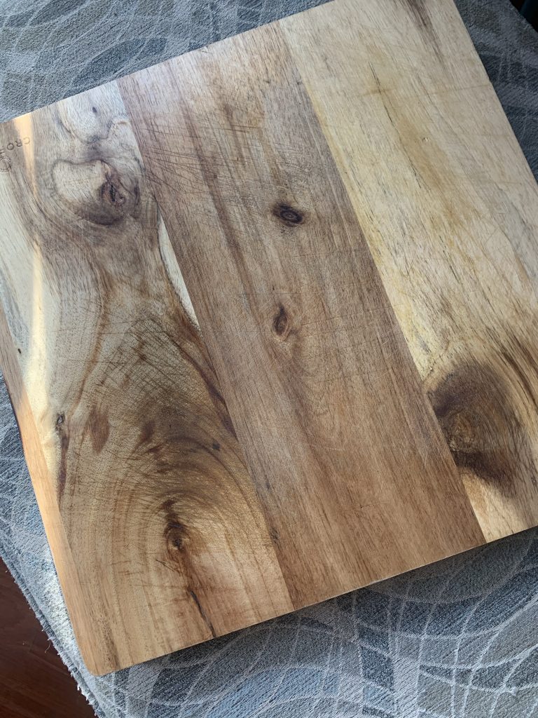 A wooden cutting board