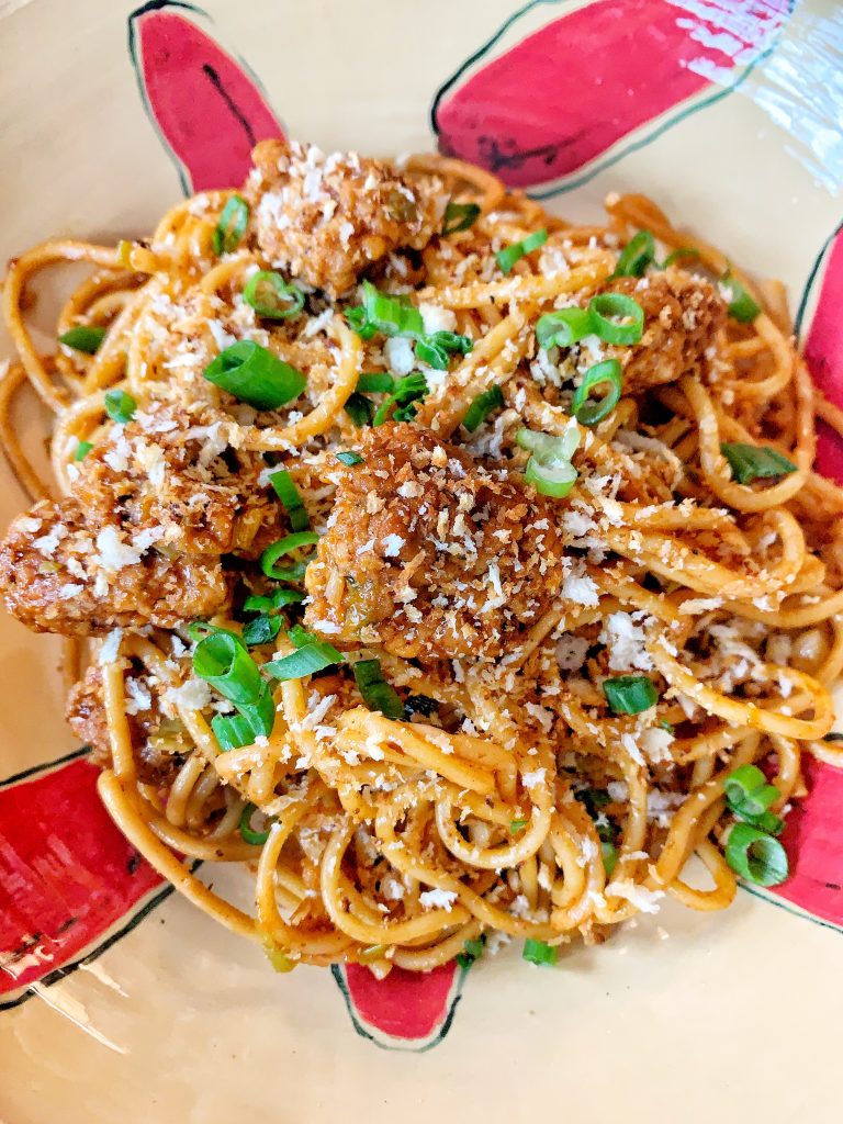 Kung Pao Spaghetti close up