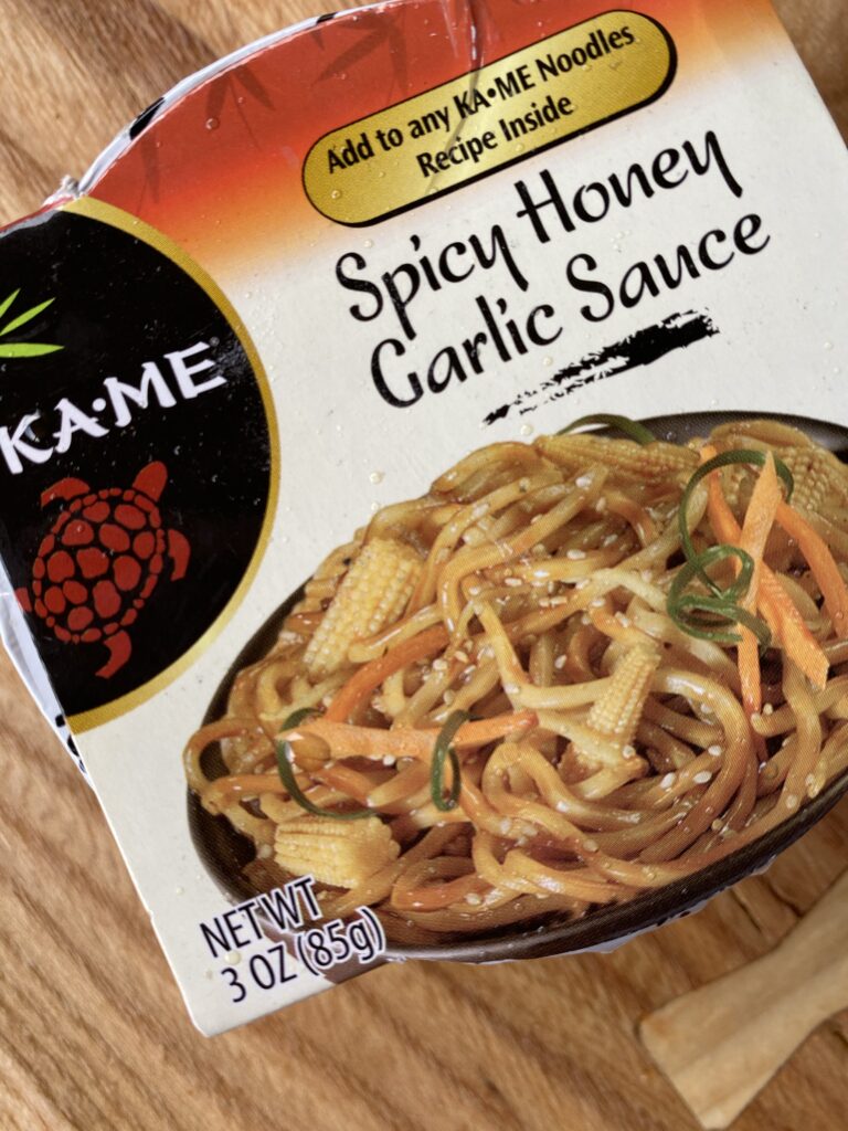 A package of spicy honey garlic sauce
