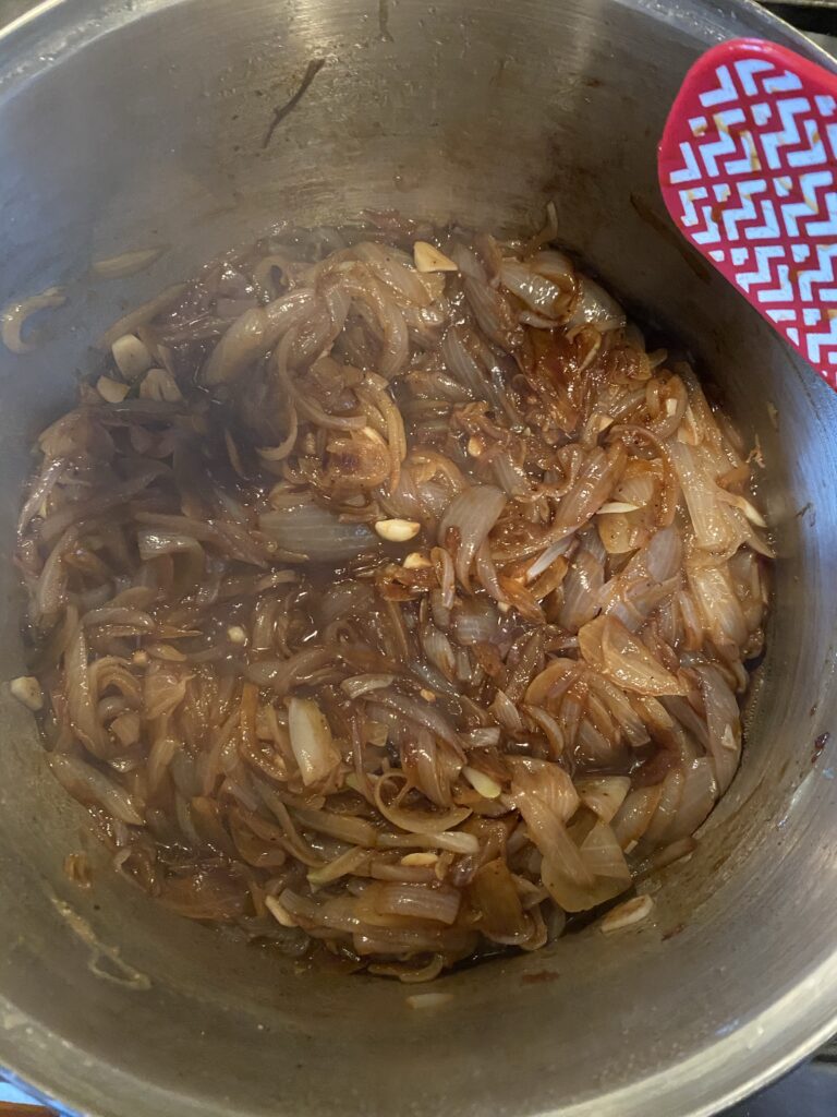 Onions cooking in a pot