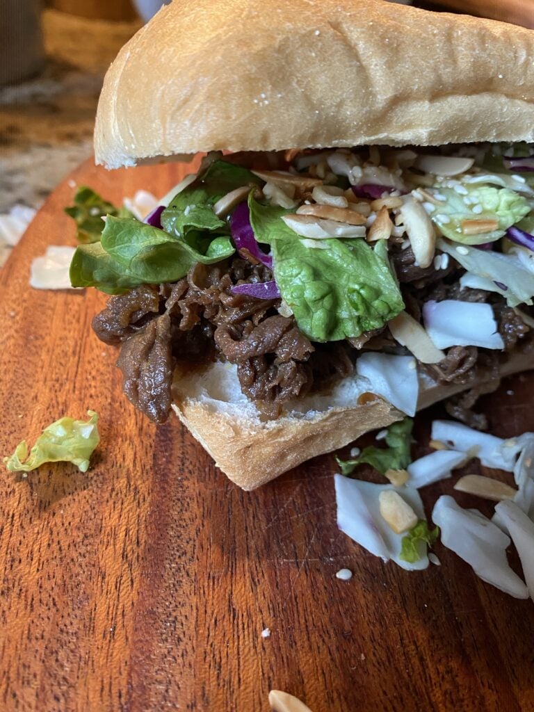 An Asian Steak Sub Sandwich