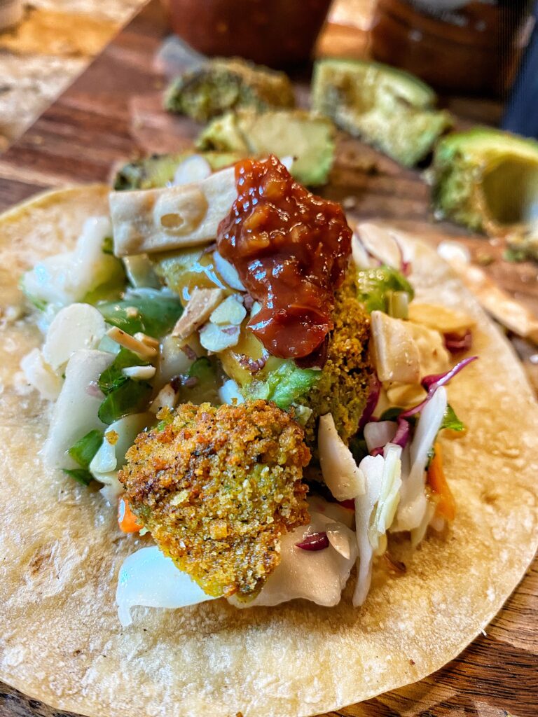 An air fried avocado taco