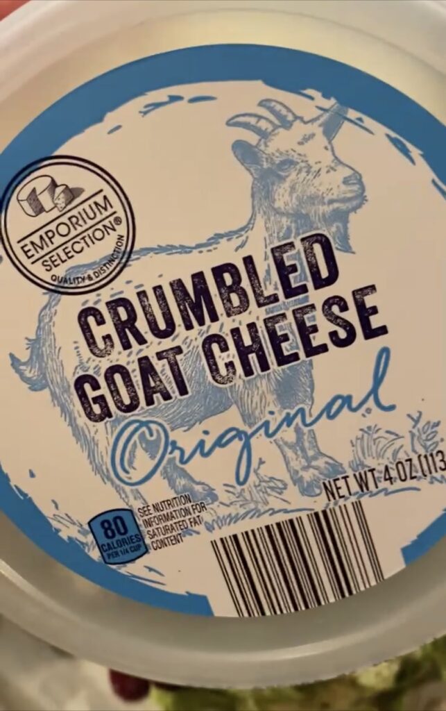 A package of crumbled goat cheese