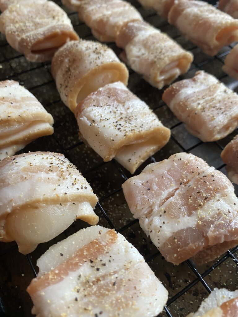 Chestnuts wrapped in raw bacon