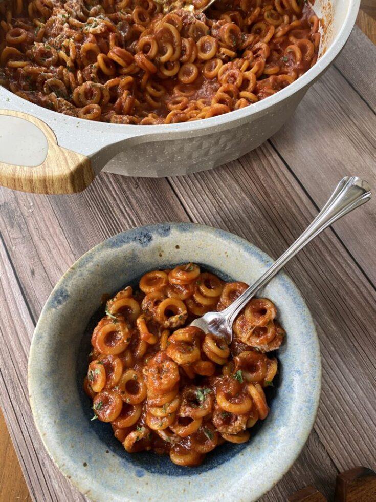 Homemade Spaghettios in a bowl