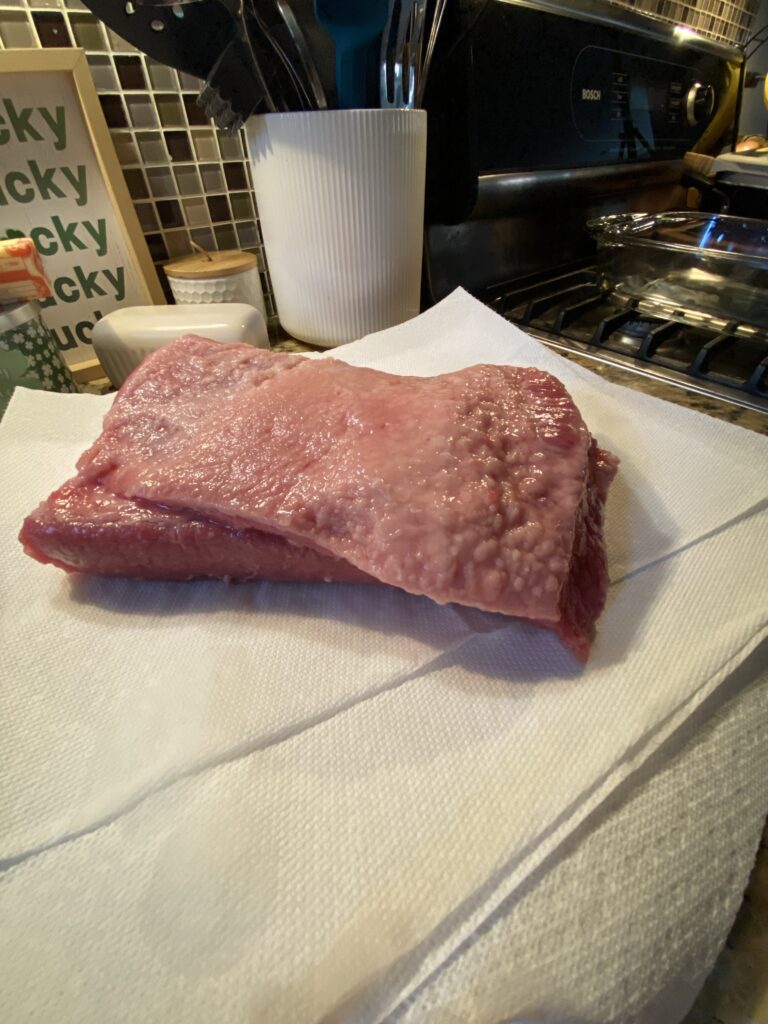 Corned beef on paper towels