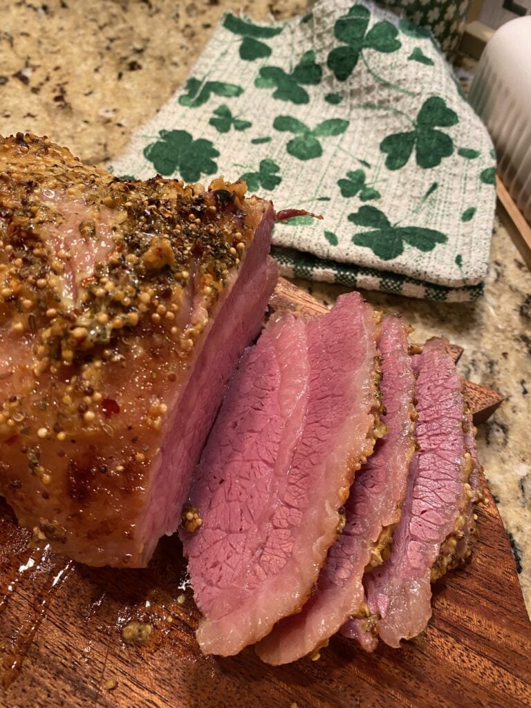 Slices of oven baked corned beef