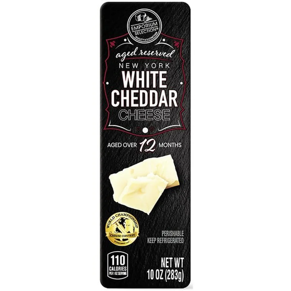 A package of aged white cheddar
