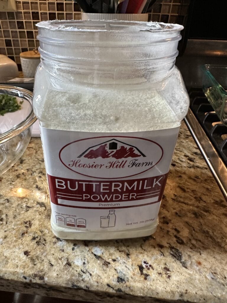 A container of buttermilk powder