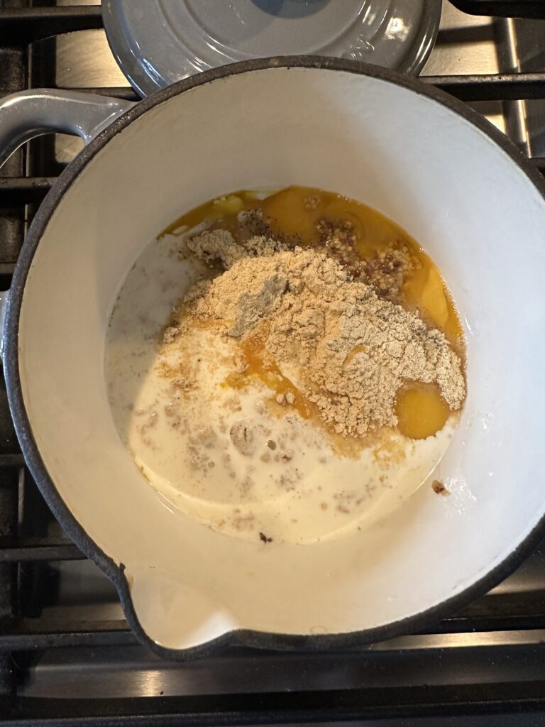 Eggs and seasonings in a pot