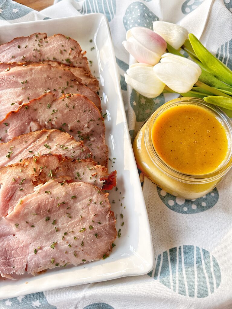 Slices of ham with tangy ham sauce