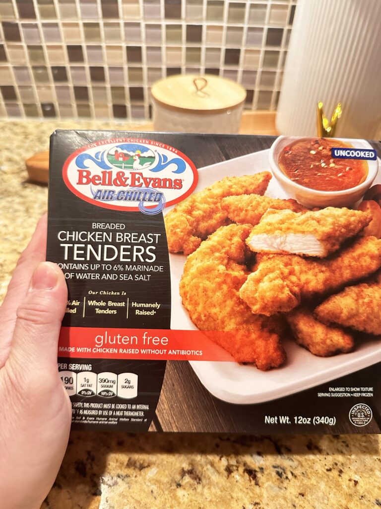 A box of Bell and Evans Chicken tenders
