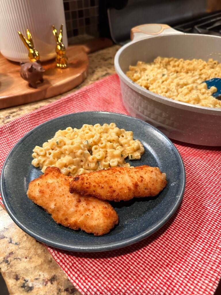 Mini mac and cheese with chicken tenders