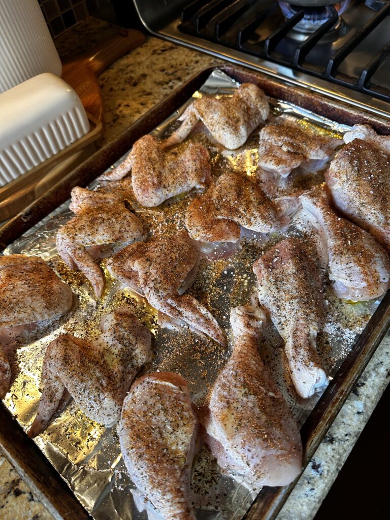 Raw, seasoned chicken