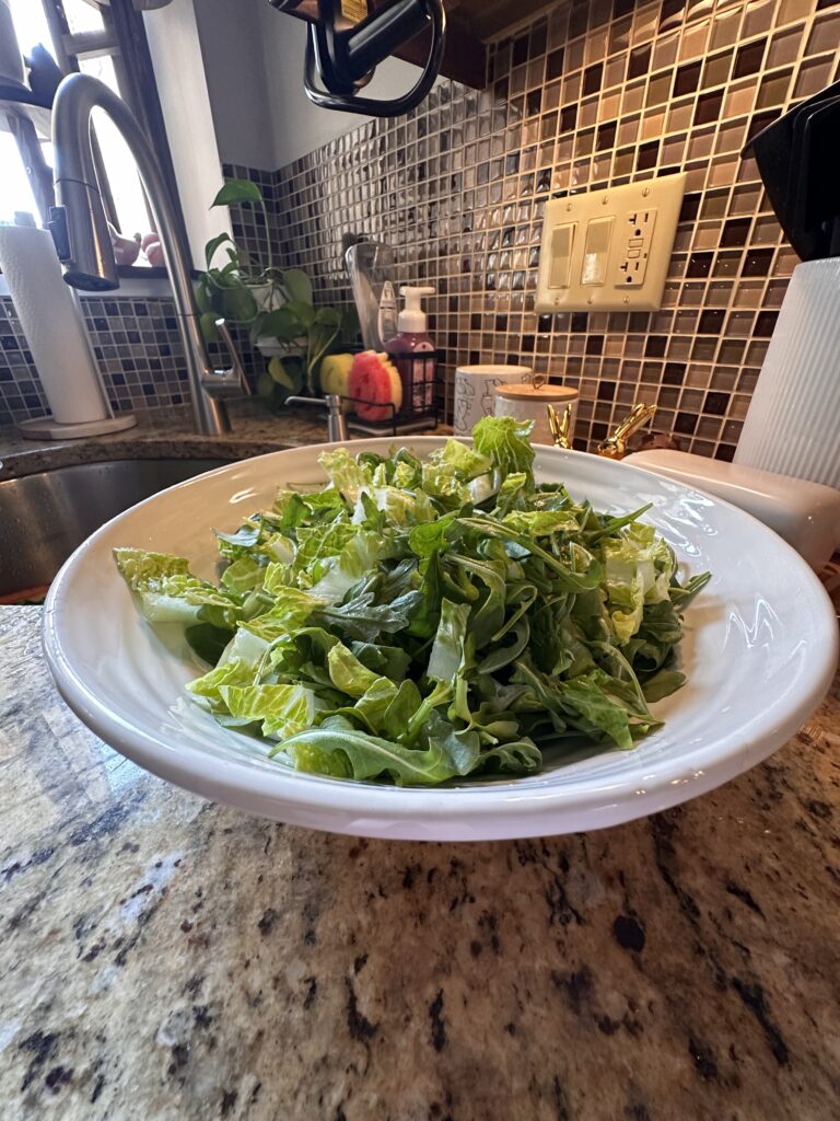 Greens in a white bowl
