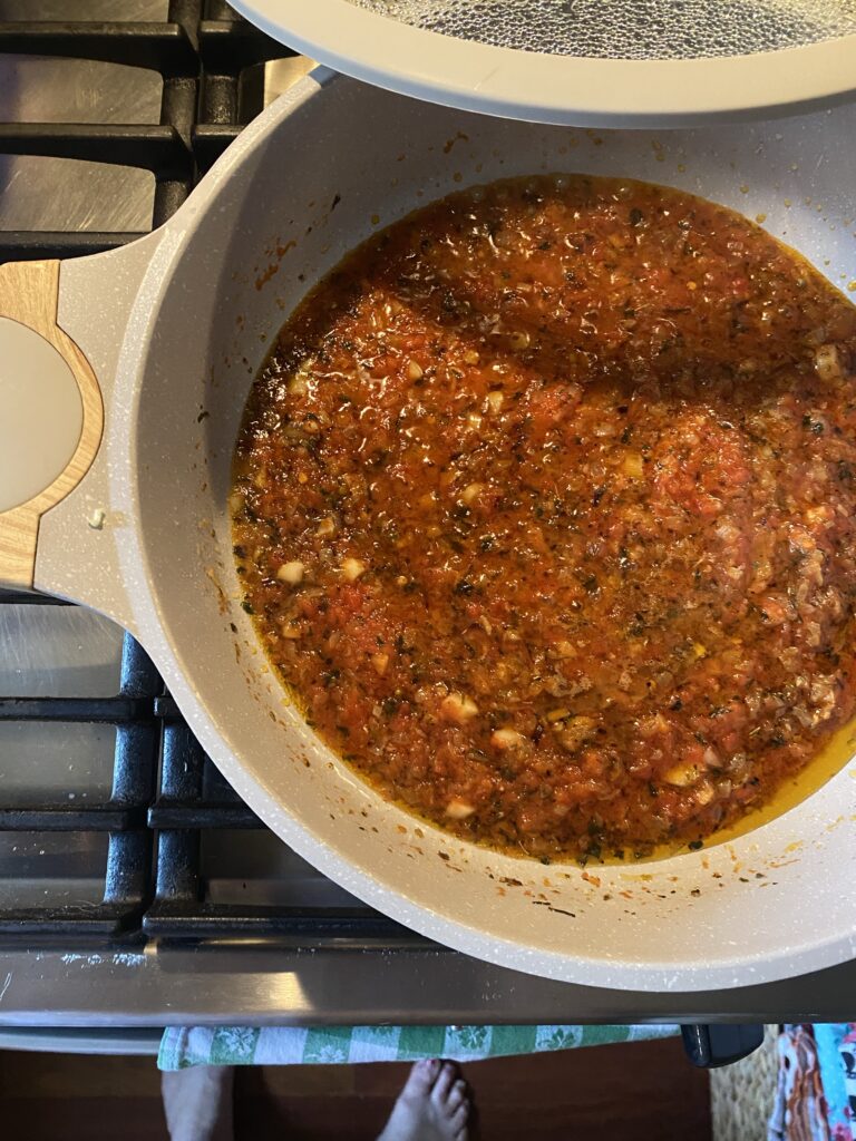 Sauce cooking in a pot
