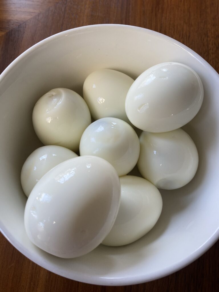 Peeled boiled eggs