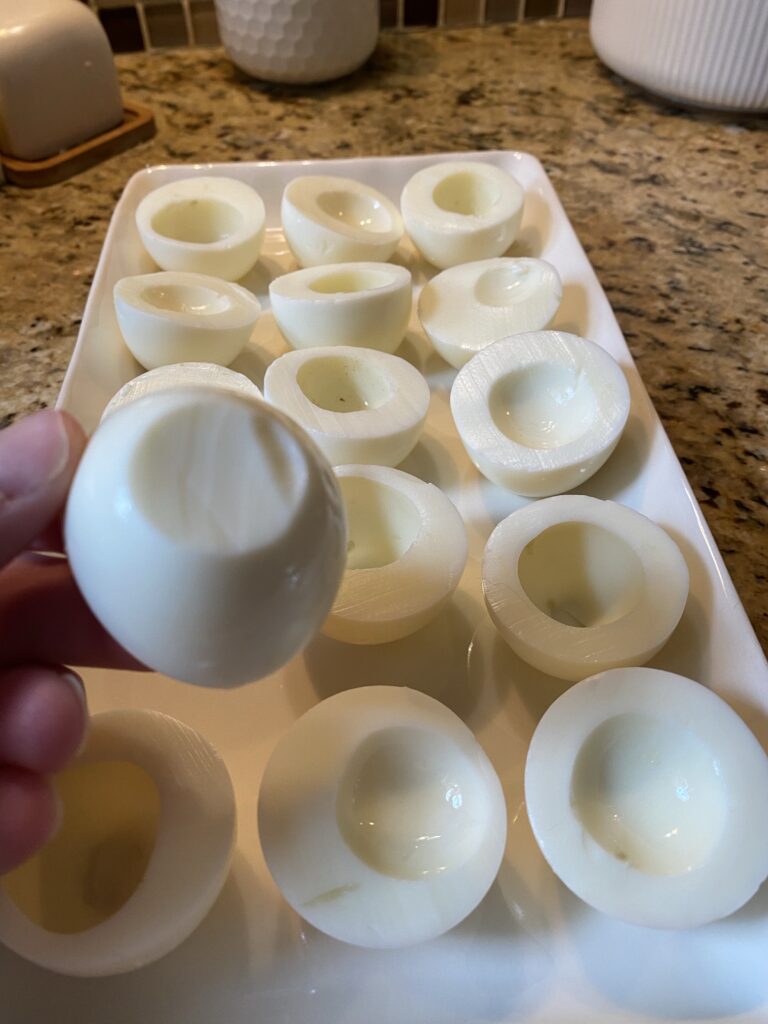 Boiled eggs with the yolks removed