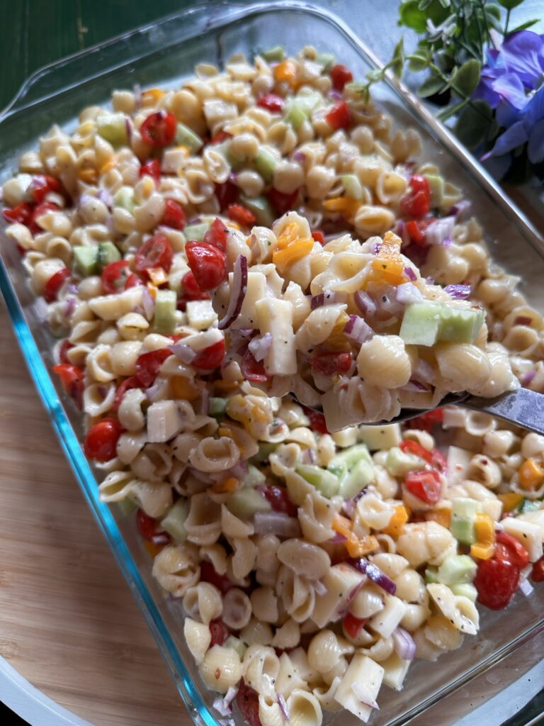 A spoonful of potluck party pasta salad
