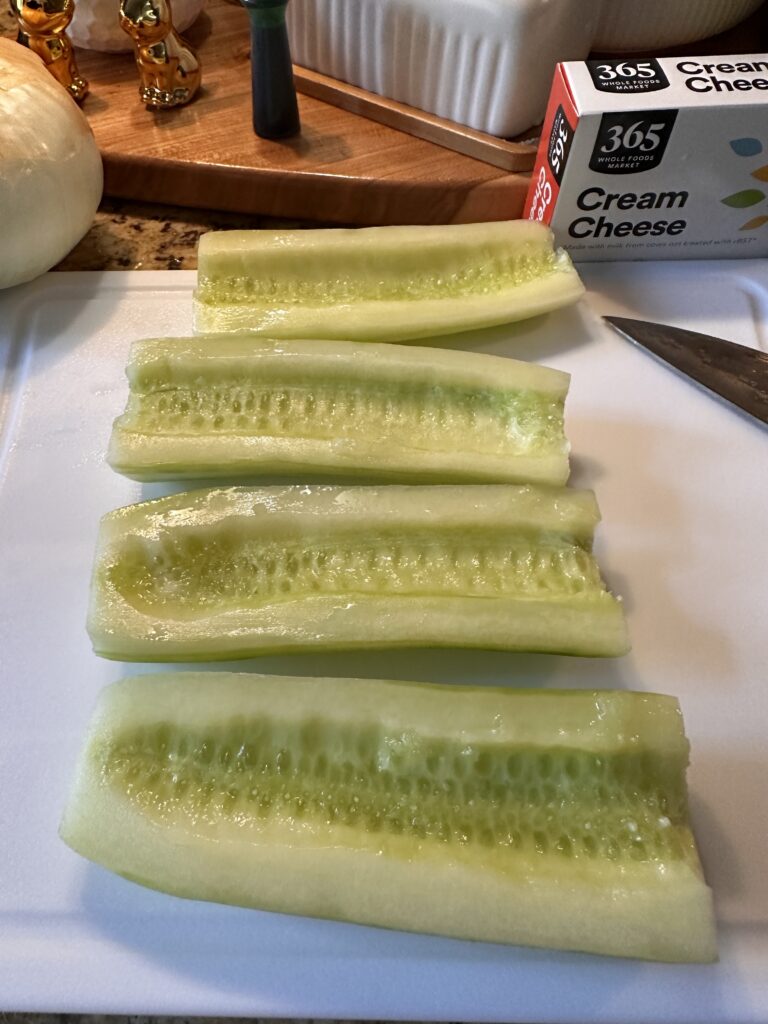 Cucumbers with the middles scooped out