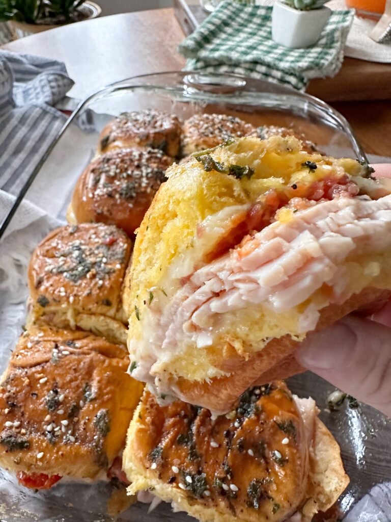 Close up of a finished hot brown slider