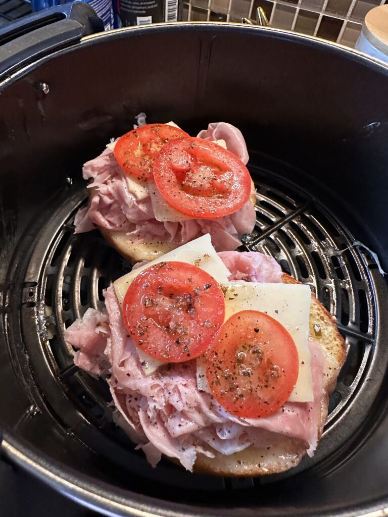 The pre toasted ham sandwich toasties in the air fryer
