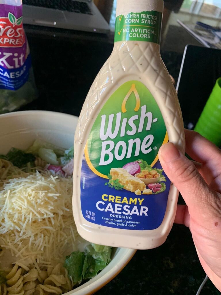 A bottle of Wishbone creamy caesar dressing
