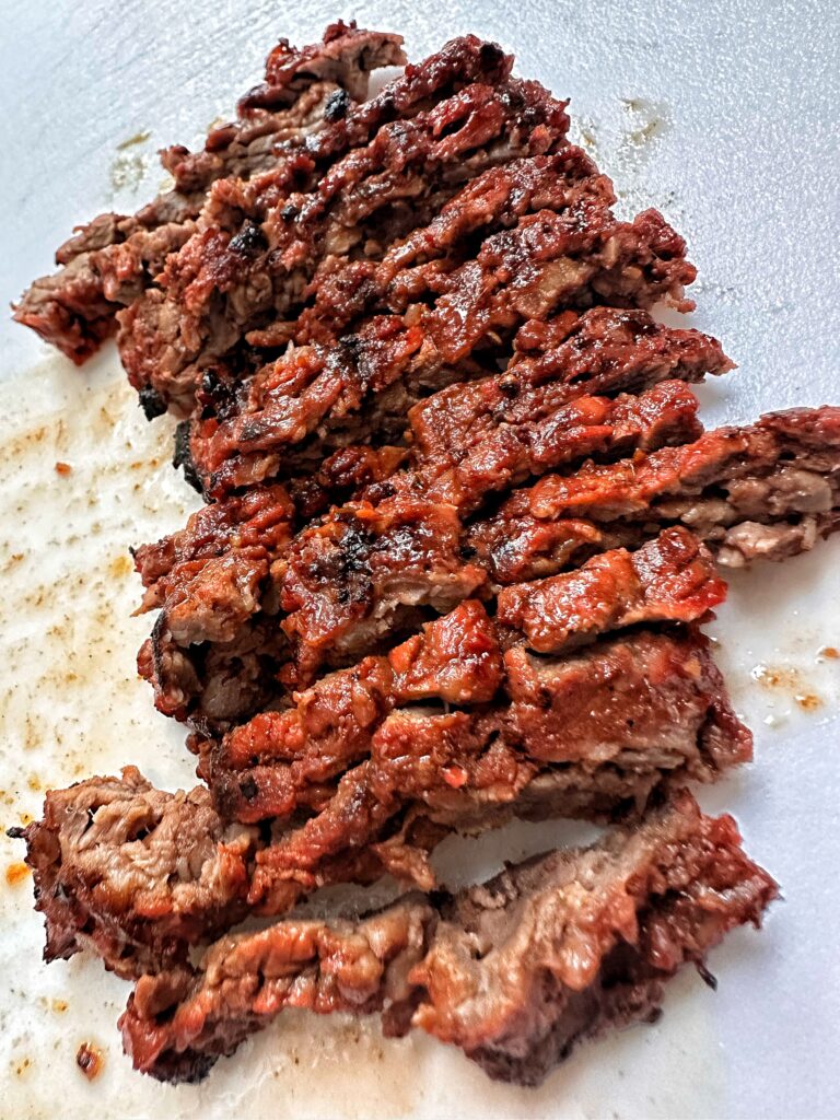 The cut beef sliced into pieces