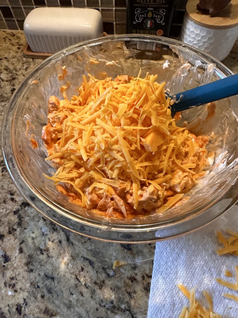 Shredded cheese in a bowl