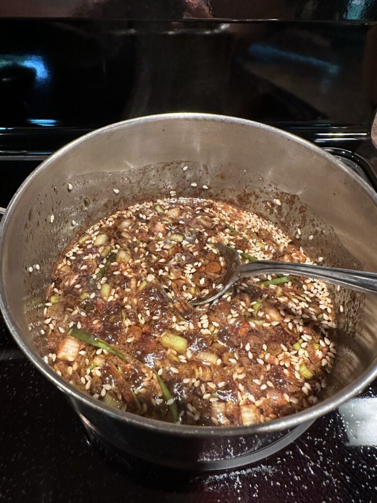 The Korean taco marinade in a pot