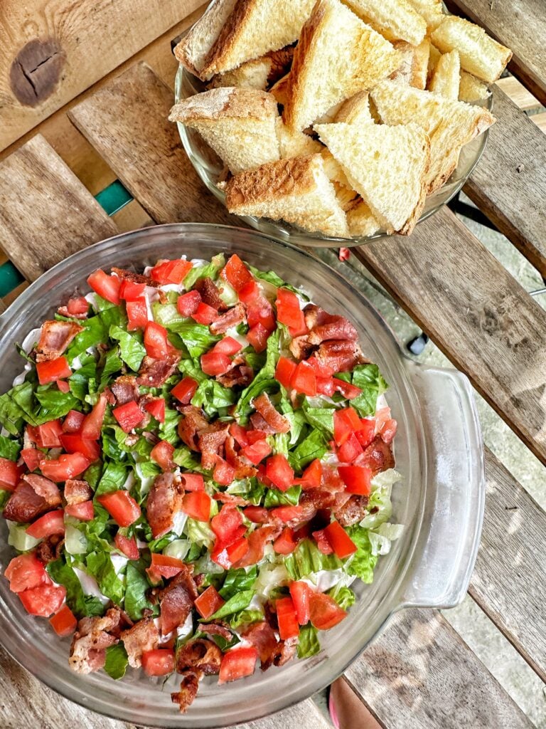 BLT dip next to toast points