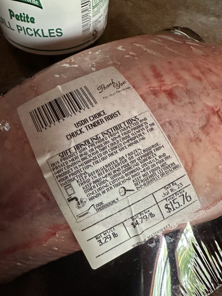 A package of USDA Choice Chuck Tender Roast