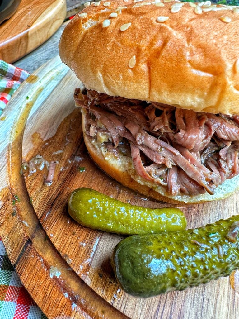 Pickle pot roast sandwich