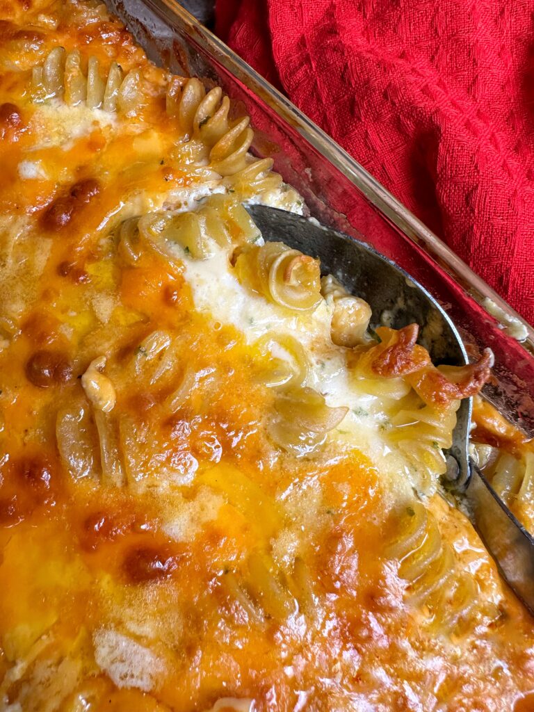 A close up of decadent mac and cheese