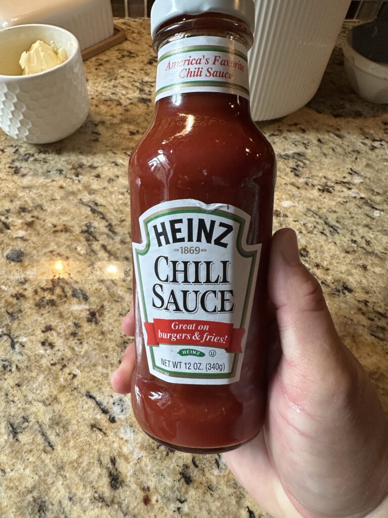 A bottle of Heinz chili sauce