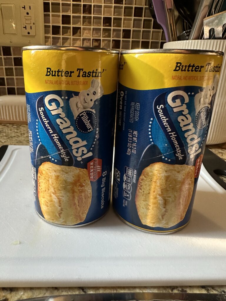 Two tubes of Pillsbury Grands biscuits