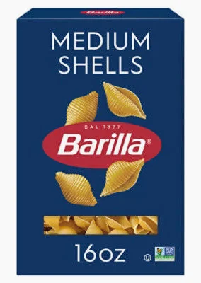 A box of Barilla medium pasta shells